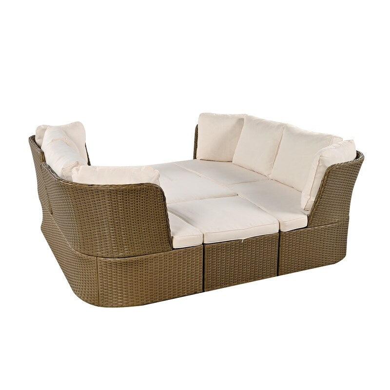 5 Pieces Outdoor Patio Furniture Set, Wicker Sofa Set with Thick Cushions