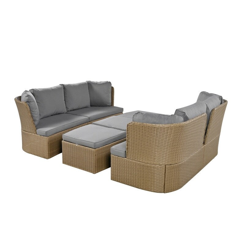 5 Pieces Outdoor Patio Furniture Set, Wicker Sofa Set with Thick Cushions