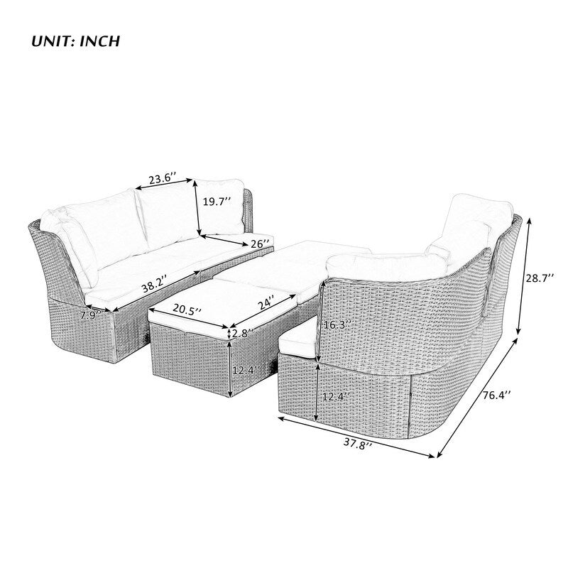 5 Pieces Outdoor Patio Furniture Set, Wicker Sofa Set with Thick Cushions