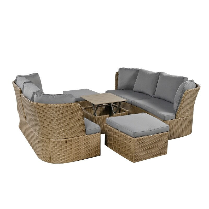 5 Pieces Outdoor Patio Furniture Set, Wicker Sofa Set with Thick Cushions