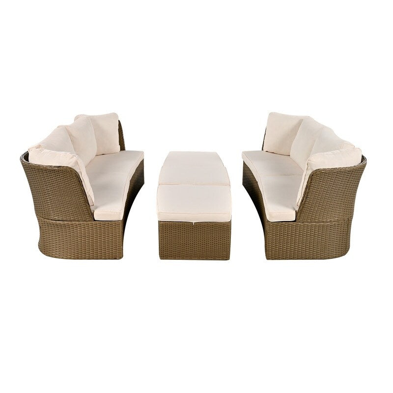 5 Pieces Outdoor Patio Furniture Set, Wicker Sofa Set with Thick Cushions