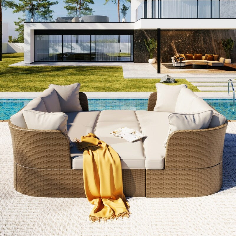 5 Pieces Outdoor Patio Furniture Set, Wicker Sofa Set with Thick Cushions