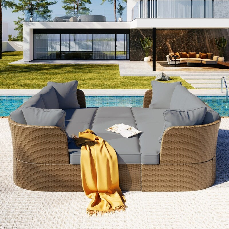 5 Pieces Outdoor Patio Furniture Set, Wicker Sofa Set with Thick Cushions