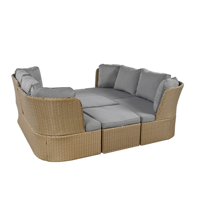 5 Pieces Outdoor Patio Furniture Set, Wicker Sofa Set with Thick Cushions