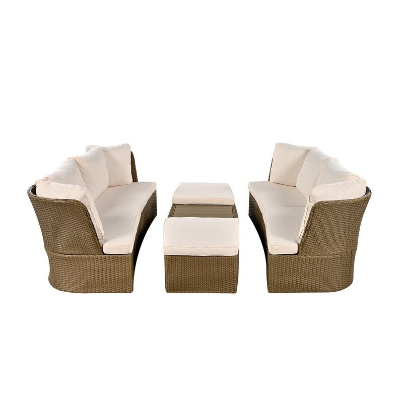 5 Pieces Outdoor Patio Furniture Set, Wicker Sofa Set with Thick Cushions