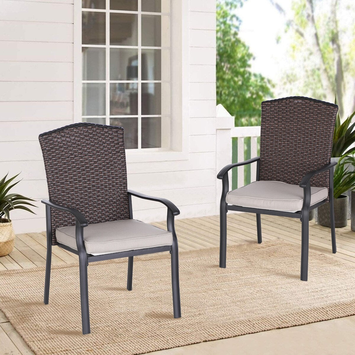 5 Pieces Patio Dining Sets with Fire Pit Table, 4 Rattan Chairs and 1 Progane Firepits Table