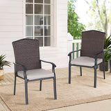 5 Pieces Patio Dining Sets with Fire Pit Table, 4 Rattan Chairs and 1 Progane Firepits Table