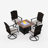 5 Pieces Patio Dining Sets with Fire Pit Table, 4 Rattan Chairs and 1 Progane Firepits Table