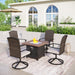 5 Pieces Patio Dining Sets with Fire Pit Table, 4 Rattan Chairs and 1 Progane Firepits Table