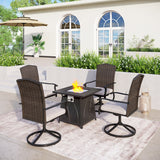 5 Pieces Patio Dining Sets with Fire Pit Table, 4 Rattan Chairs and 1 Progane Firepits Table