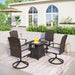 5 Pieces Patio Dining Sets with Fire Pit Table, 4 Rattan Chairs and 1 Progane Firepits Table
