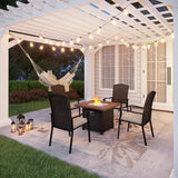 5 Pieces Patio Dining Sets with Fire Pit Table, 4 Rattan Chairs and 1 Progane Firepits Table