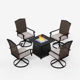 5 Pieces Patio Dining Sets with Fire Pit Table, 4 Rattan Chairs and 1 Progane Firepits Table