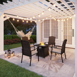 5 Pieces Patio Dining Sets with Fire Pit Table, 4 Rattan Chairs and 1 Progane Firepits Table
