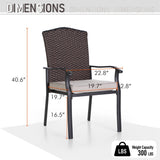 5 Pieces Patio Dining Sets with Fire Pit Table, 4 Rattan Chairs and 1 Progane Firepits Table