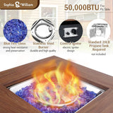 5 Pieces Patio Dining Sets with Fire Pit Table, 4 Rattan Chairs and 1 Progane Firepits Table