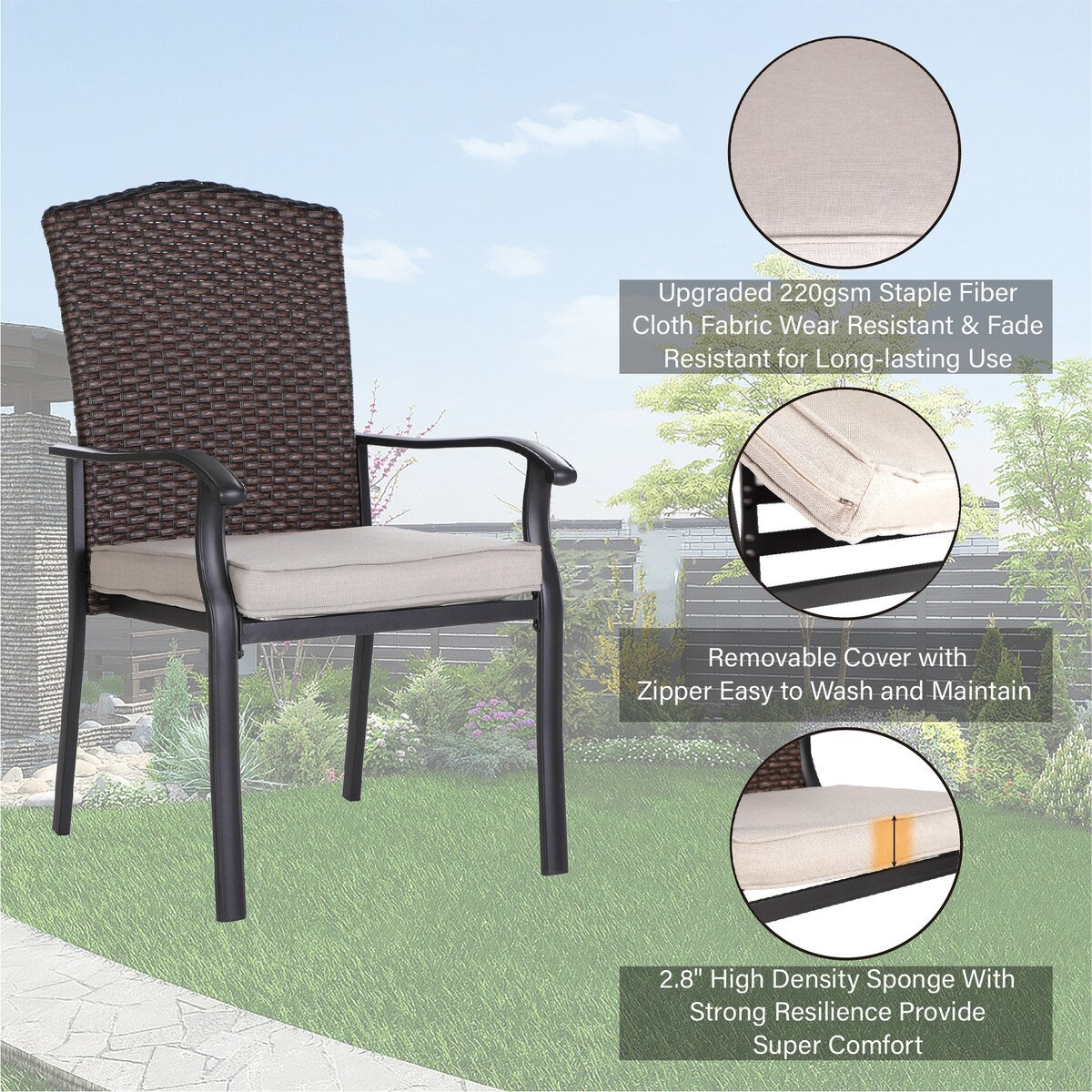 5 Pieces Patio Dining Sets with Fire Pit Table, 4 Rattan Chairs and 1 Progane Firepits Table