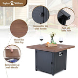 5 Pieces Patio Dining Sets with Fire Pit Table, 4 Rattan Chairs and 1 Progane Firepits Table