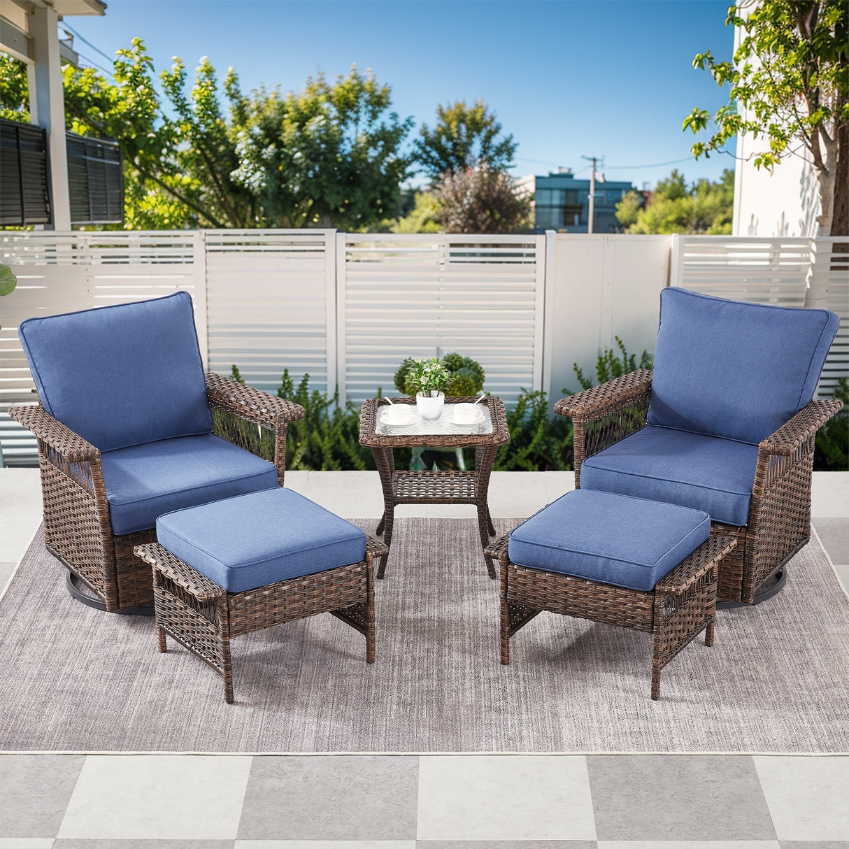 5 Pieces Patio Gliders Chair with Table, Ottomans