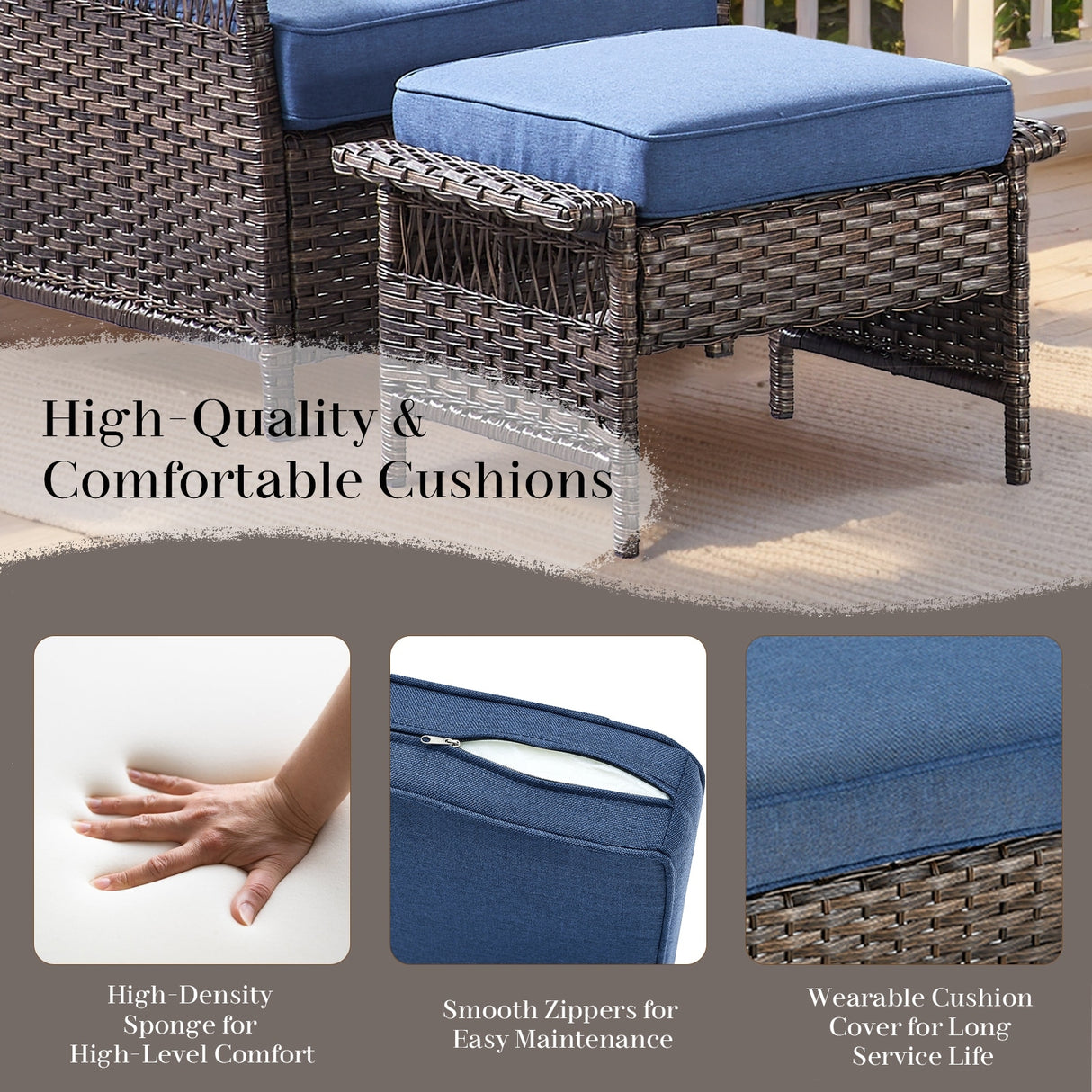 5 Pieces Patio Gliders Chair with Table, Ottomans