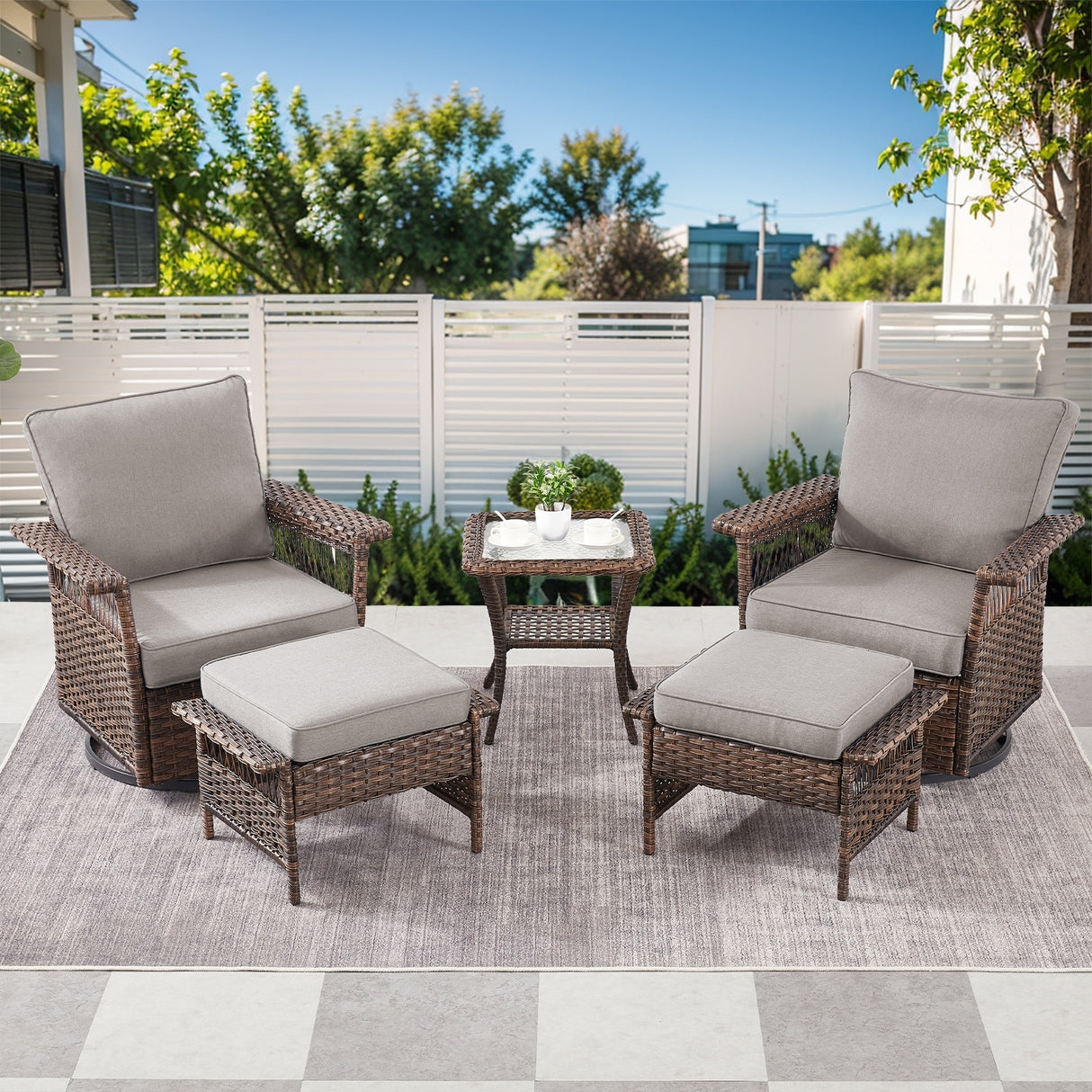 5 Pieces Patio Gliders Chair with Table, Ottomans