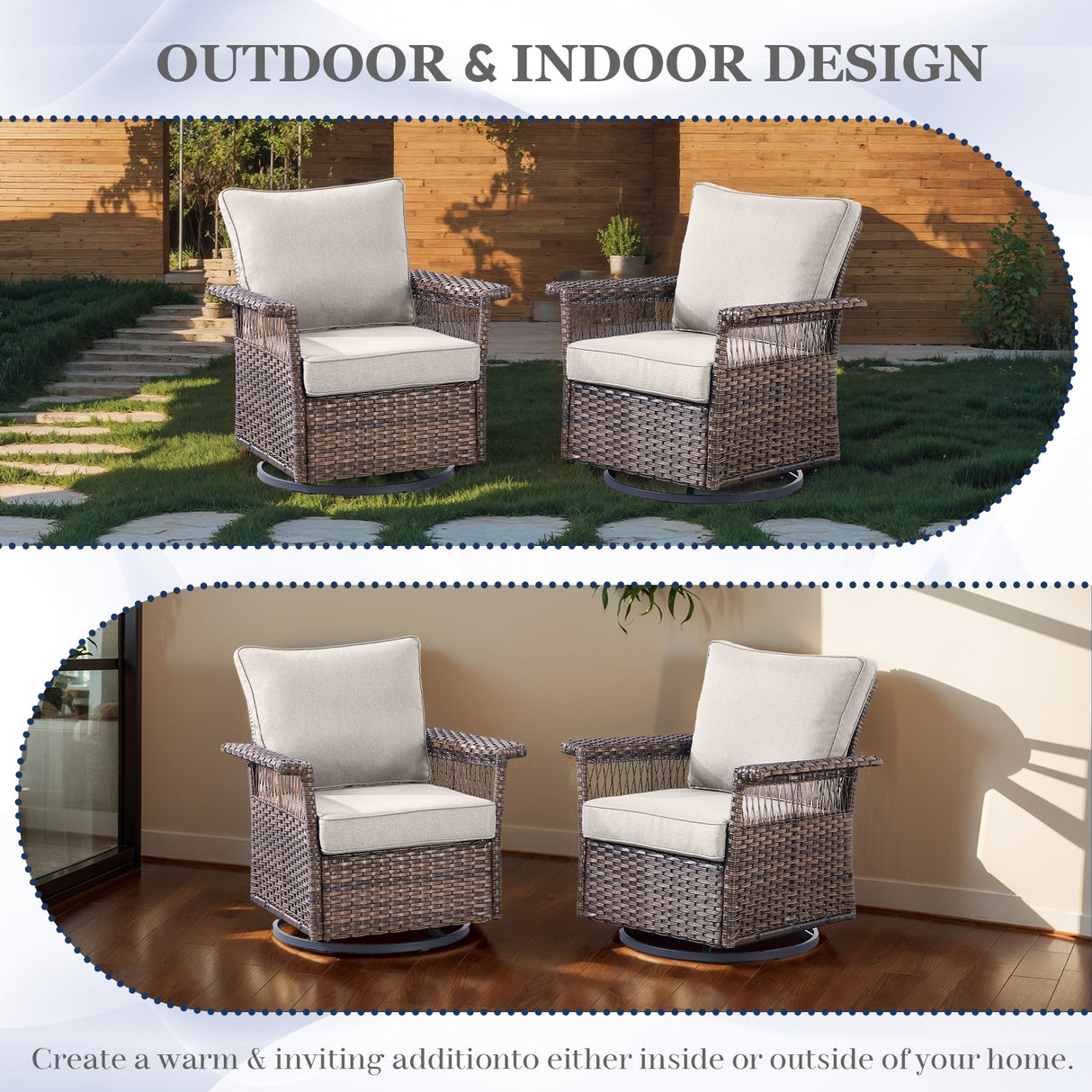 5 Pieces Patio Gliders Chair with Table, Ottomans