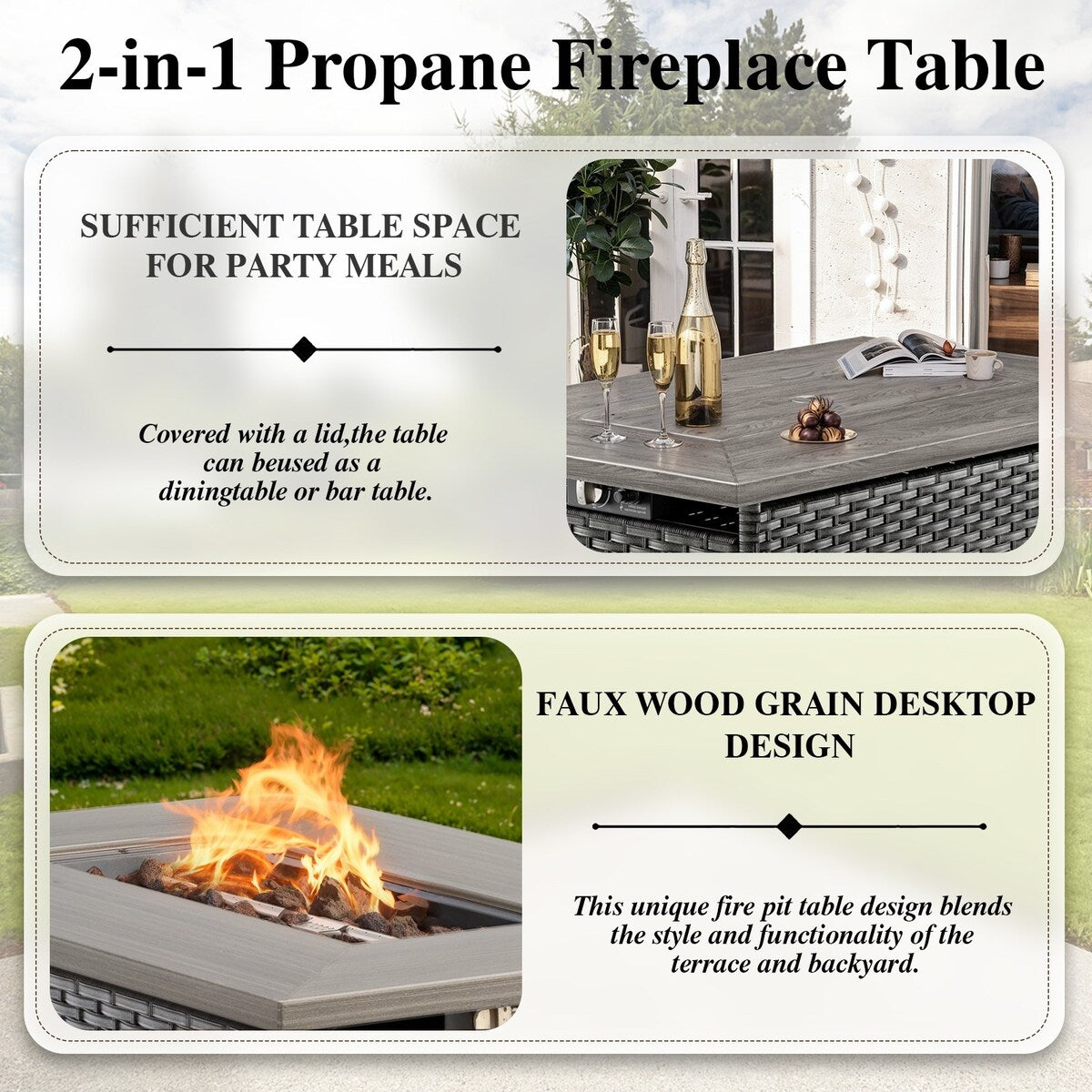 5 Pieces Patio Wicker with Propane Fire Pit Table