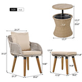 5 Pieces Rattan Patio Sofa Chair Sets with Pop-Up Cool Bar Table