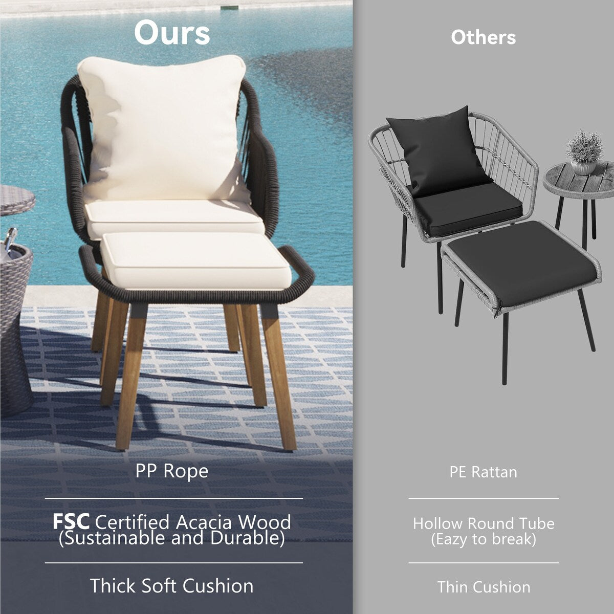 5 Pieces Rattan Patio Sofa Chair Sets with Pop-Up Cool Bar Table