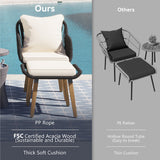 5 Pieces Rattan Patio Sofa Chair Sets with Pop-Up Cool Bar Table