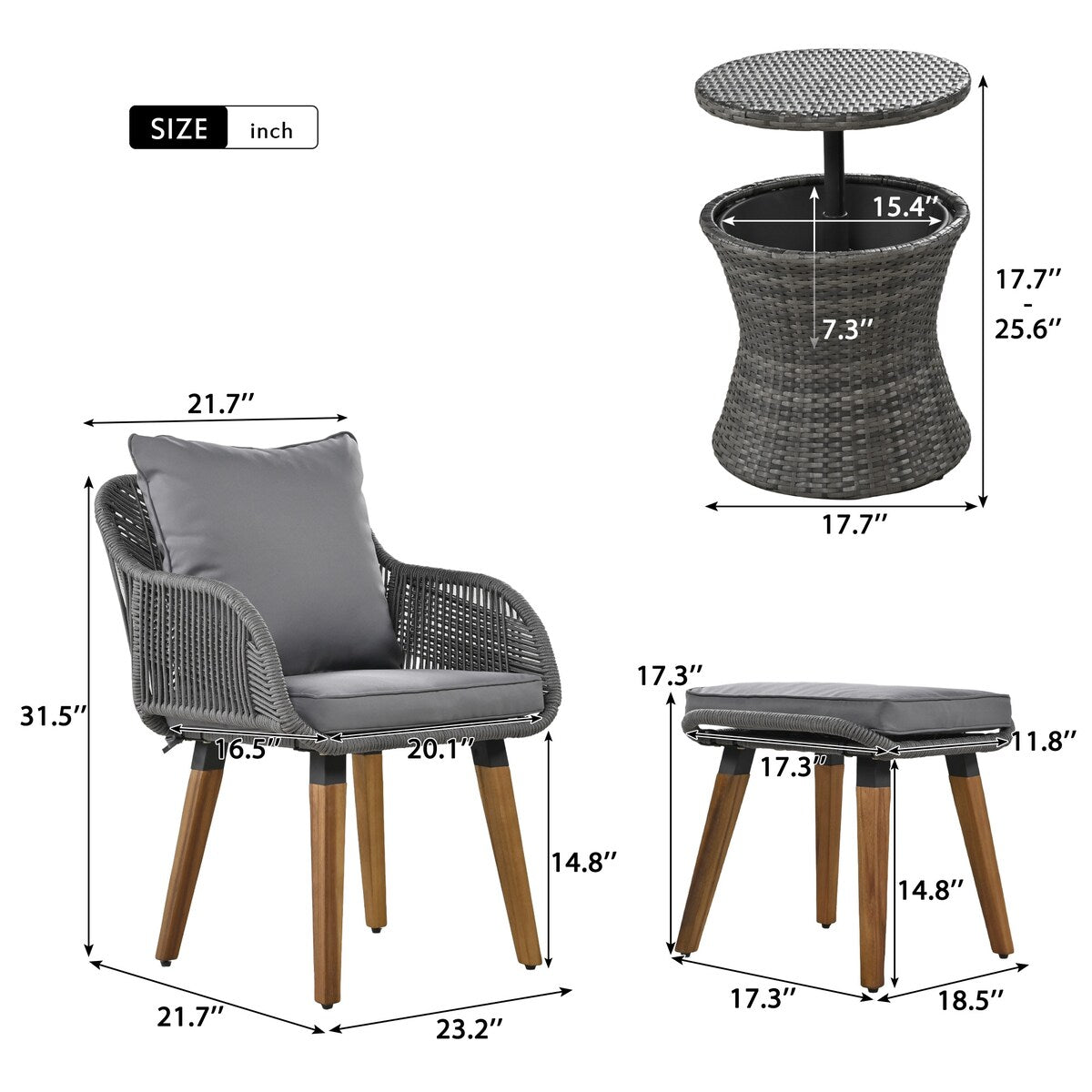 5 Pieces Rattan Patio Sofa Chair Sets with Pop-Up Cool Bar Table
