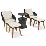 5 Pieces Rattan Patio Sofa Chair Sets with Pop-Up Cool Bar Table