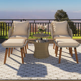5 Pieces Rattan Patio Sofa Chair Sets with Pop-Up Cool Bar Table