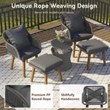 5 Pieces Rattan Patio Sofa Chair Sets with Pop-Up Cool Bar Table