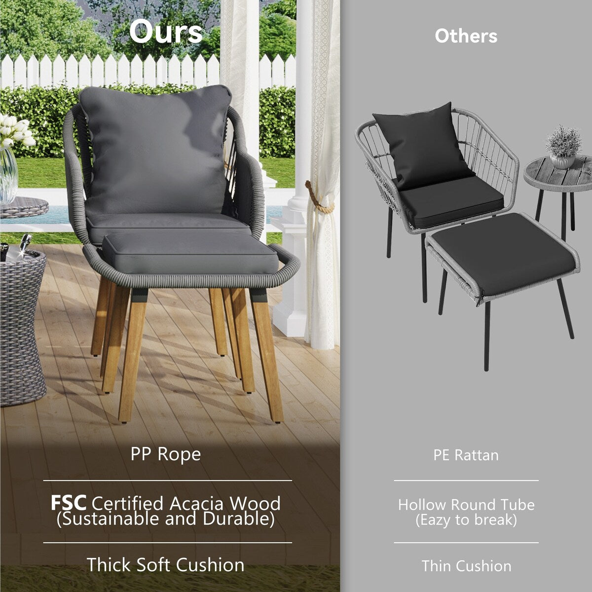 5 Pieces Rattan Patio Sofa Chair Sets with Pop-Up Cool Bar Table