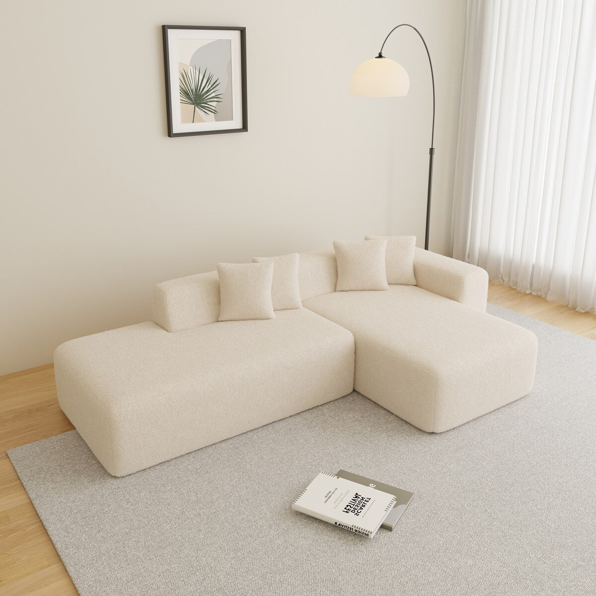 5-Seater L-Shape Sectional Couch, Sherpa Fabric, Ultimate Comfort, Beige