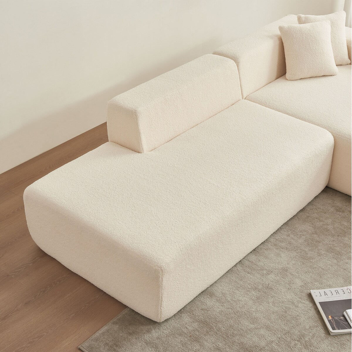 5-Seater L-Shape Sectional Couch, Sherpa Fabric, Ultimate Comfort, Beige