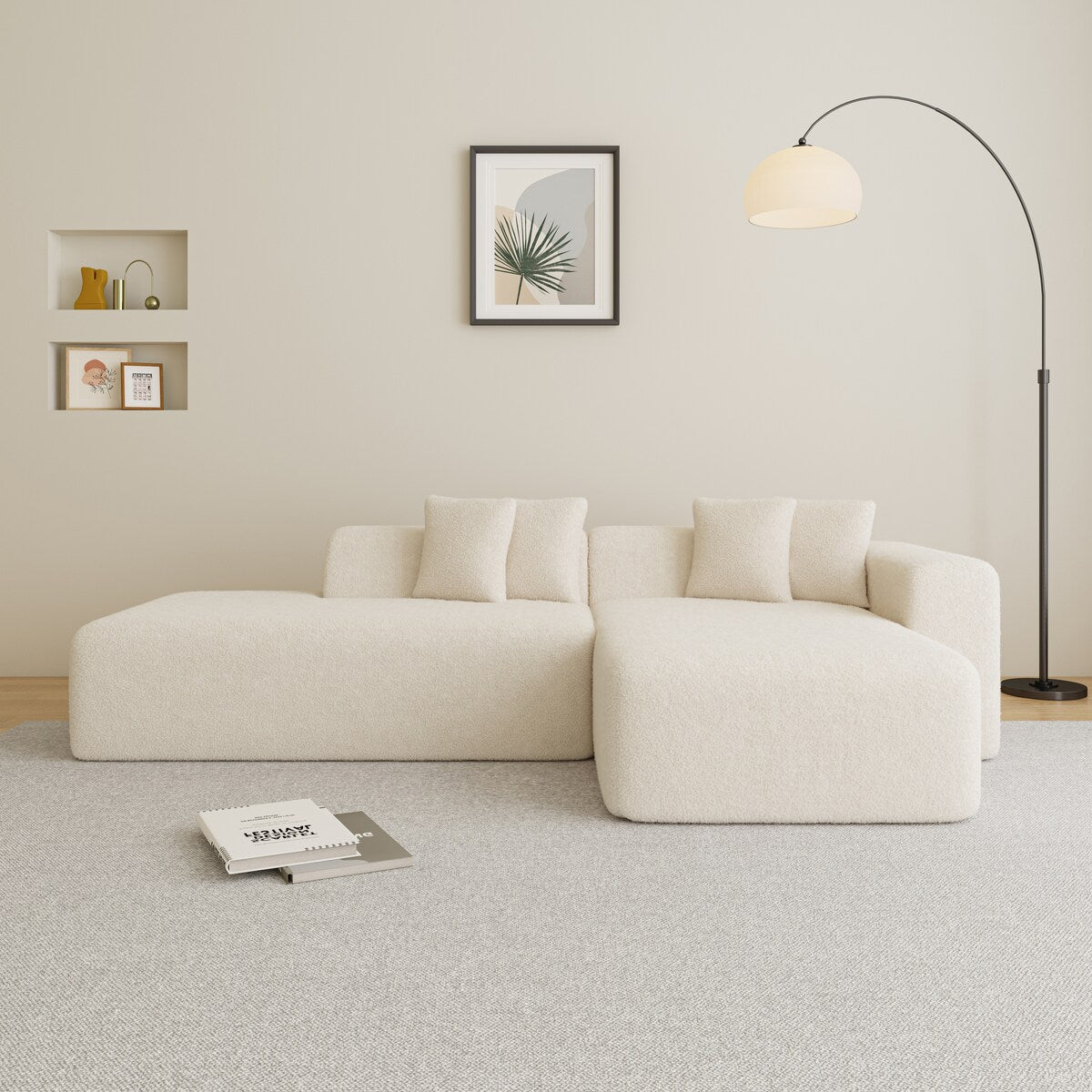 5-Seater L-Shape Sectional Couch, Sherpa Fabric, Ultimate Comfort, Beige
