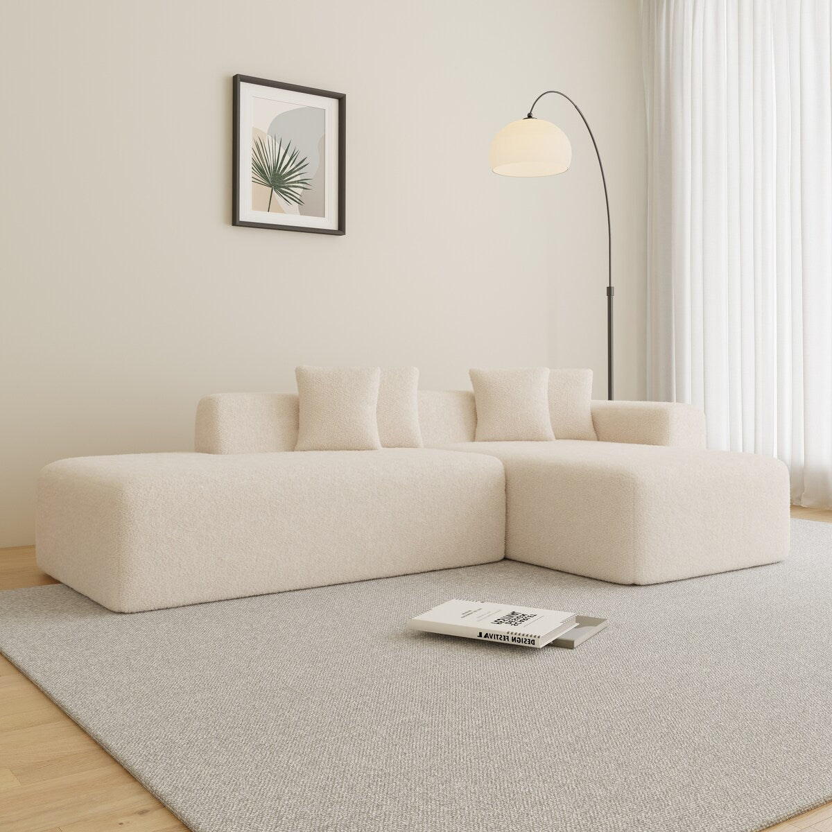 5-Seater L-Shape Sectional Couch, Sherpa Fabric, Ultimate Comfort, Beige
