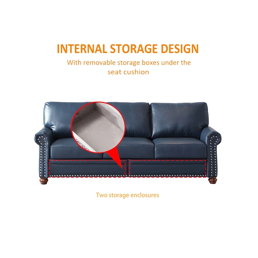 5 Seaters Faux Leather Sectional Sofa with Storage and Wood Frame