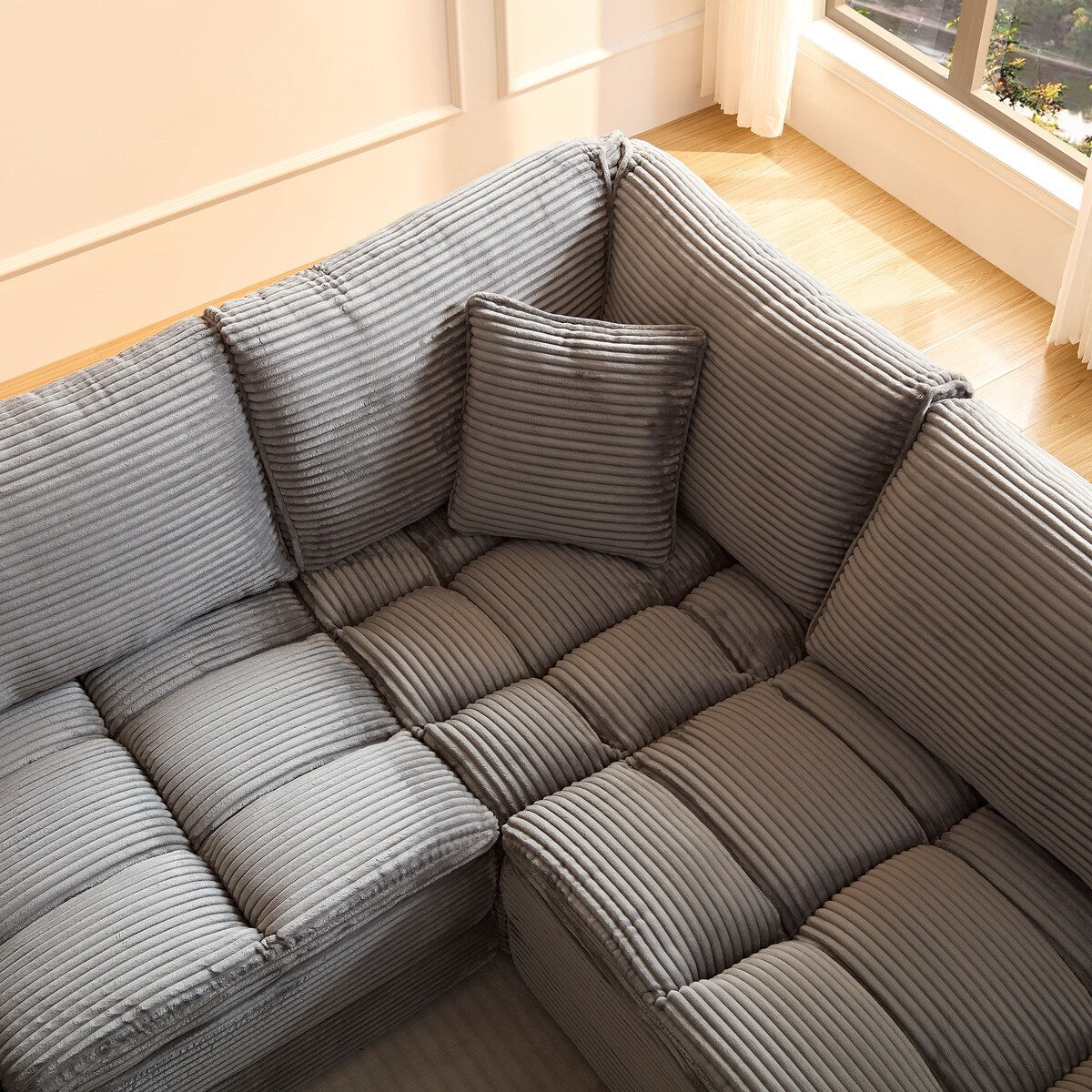 5 Seats Oversized Sectional Sofa L Shaped Corner Couch Corduroy Upholstery Convertible Sleeper Sofa&Couch, Yellow