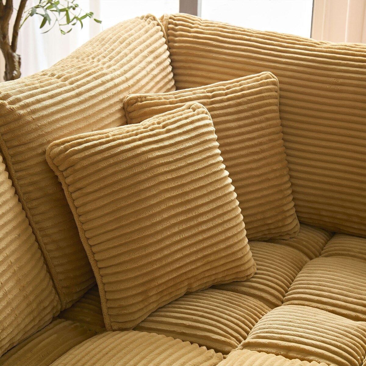 5 Seats Oversized Sectional Sofa L Shaped Corner Couch Corduroy Upholstery Convertible Sleeper Sofa&Couch, Yellow