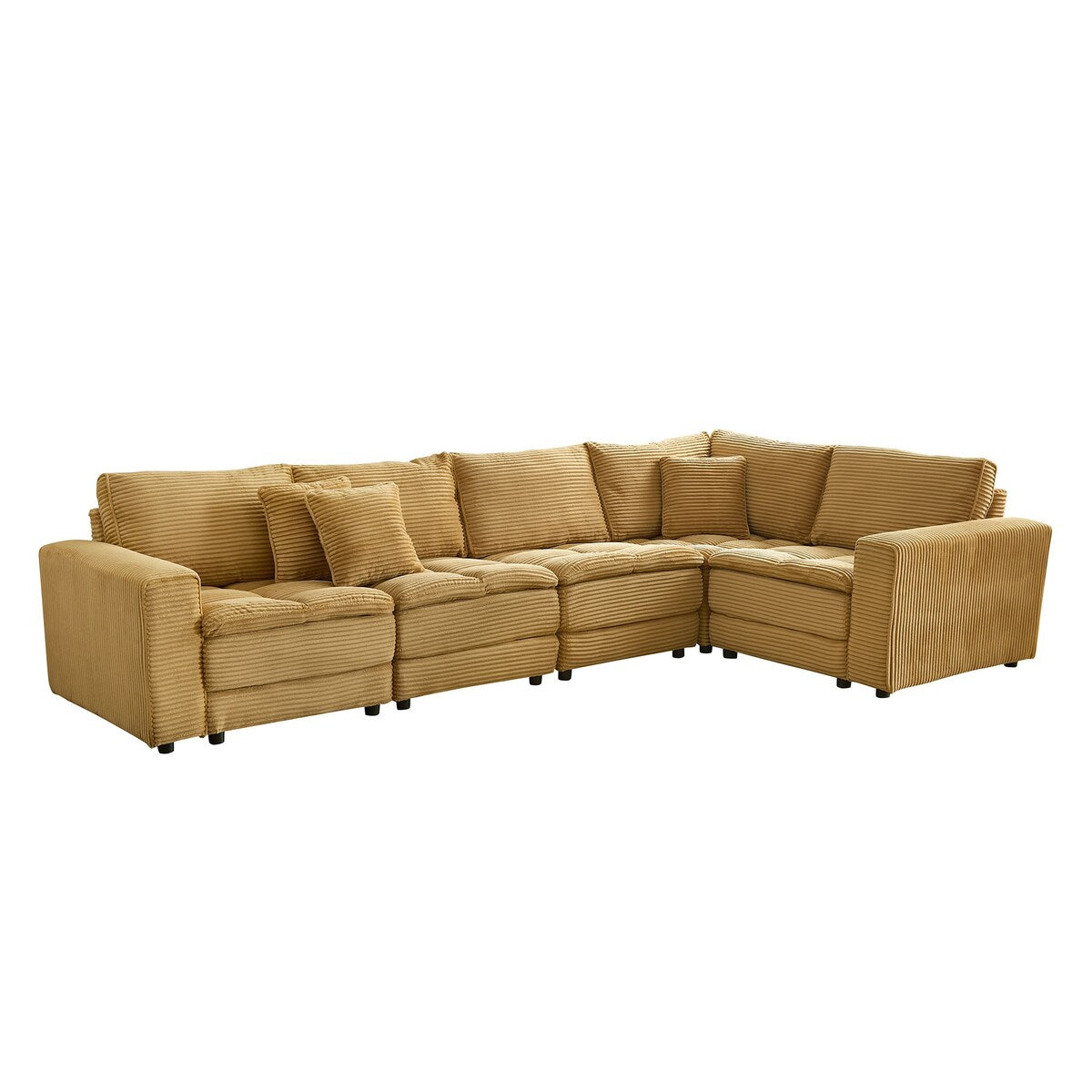 5 Seats Oversized Sectional Sofa L Shaped Corner Couch Corduroy Upholstery Convertible Sleeper Sofa&Couch, Yellow