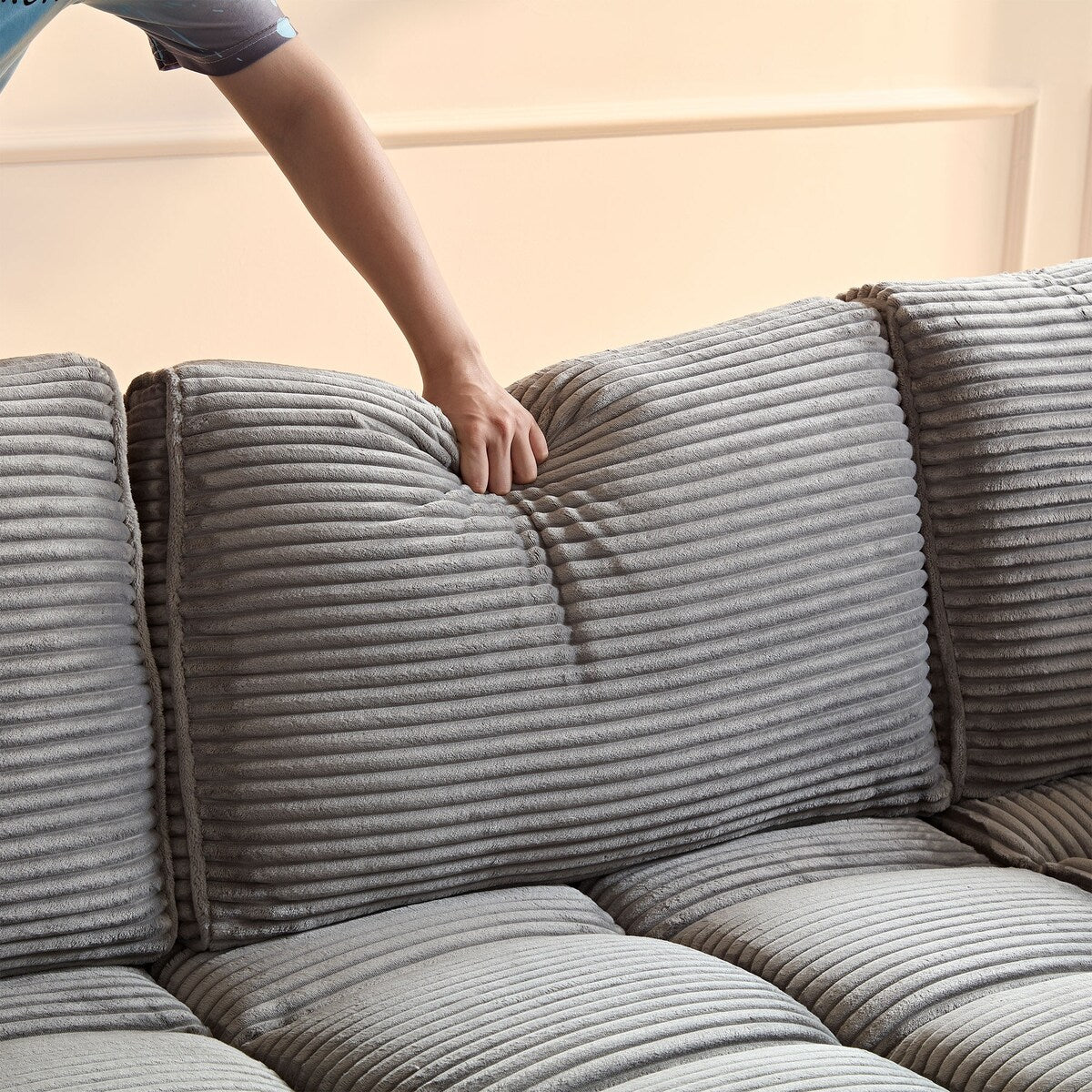 5 Seats Oversized Sectional Sofa L Shaped Corner Couch Corduroy Upholstery Convertible Sleeper Sofa&Couch, Yellow