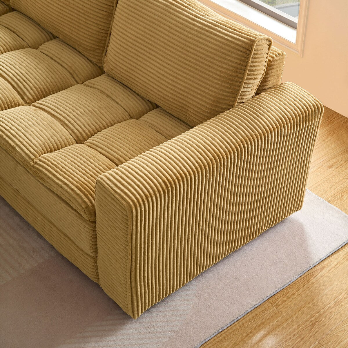 5 Seats Oversized Sectional Sofa L Shaped Corner Couch Corduroy Upholstery Convertible Sleeper Sofa&Couch, Yellow