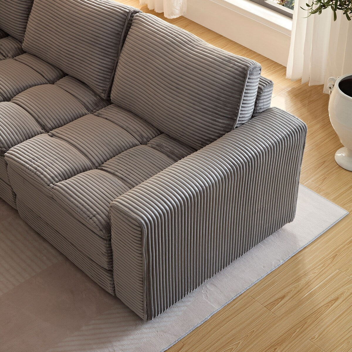 5 Seats Oversized Sectional Sofa L Shaped Corner Couch Corduroy Upholstery Convertible Sleeper Sofa&Couch, Yellow