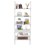 5-Shelf Wood Ladder Bookcase with Metal Frame Wall Mount Book Shelf