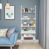 5-Shelf Wood Ladder Bookcase with Metal Frame Wall Mount Book Shelf