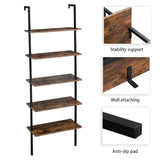 5-Shelf Wood Ladder Bookcase with Metal Frame Wall Mount Book Shelf