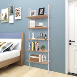 5-Shelf Wood Ladder Bookcase with Metal Frame Wall Mount Book Shelf